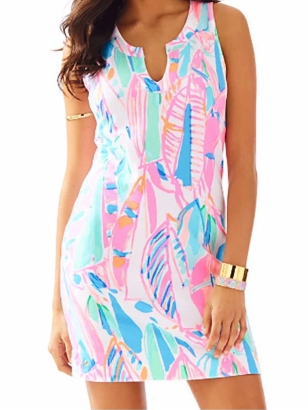 Lilly Pulitzer Pink Aqua Tropical Keyhole Shift Mini Dress Size XL